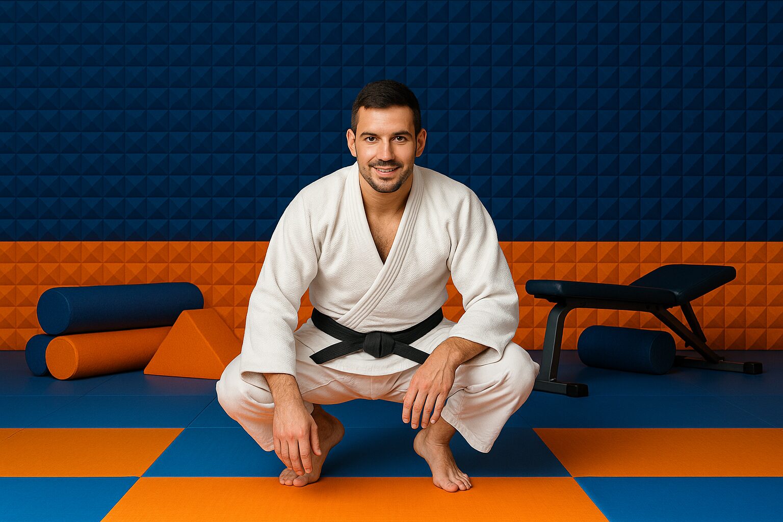 Mężczyzna w białym judogi.